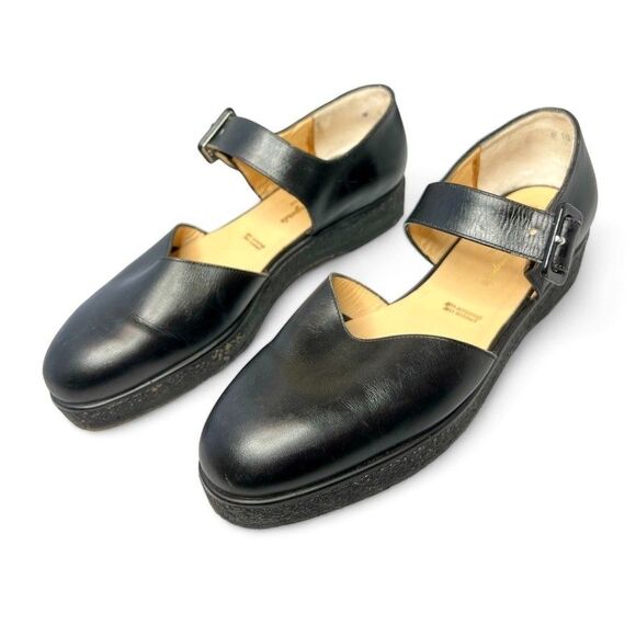 VTG Unworn Robert Clergerie Flat Black Leather Mary Jane Shoes Made in France, 9 - Picture 3 of 10